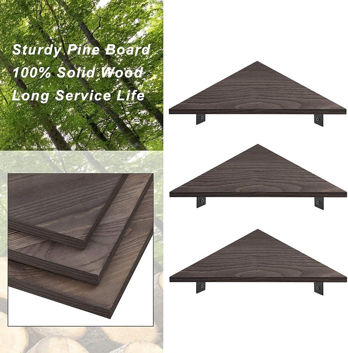 Floating partition Solid Pine Floating Corner Shelves Wall Mounted Set of 3 Rustic Storage Decorative Shelf for Bathroom Bedroom Living Room Kitchen Office Shelf