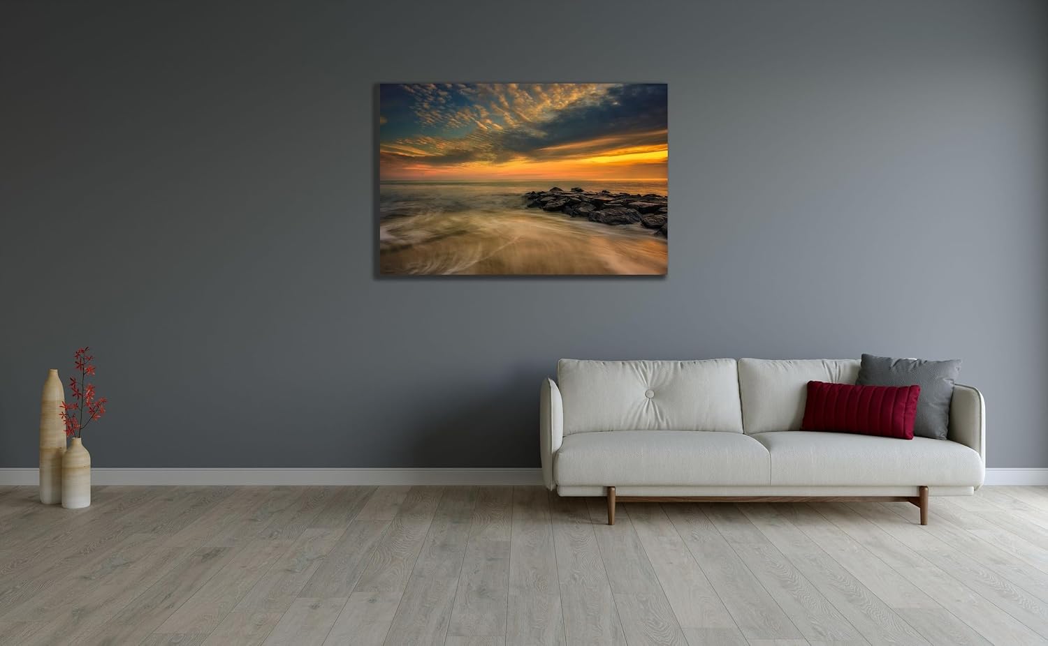 ArtDirect New Jersey-Cape May National Seashore Sunset on ocean and rocks 48x32 Huge Black Ornate Wood Framed Canvas Giclee Art by Jaynes Gallery