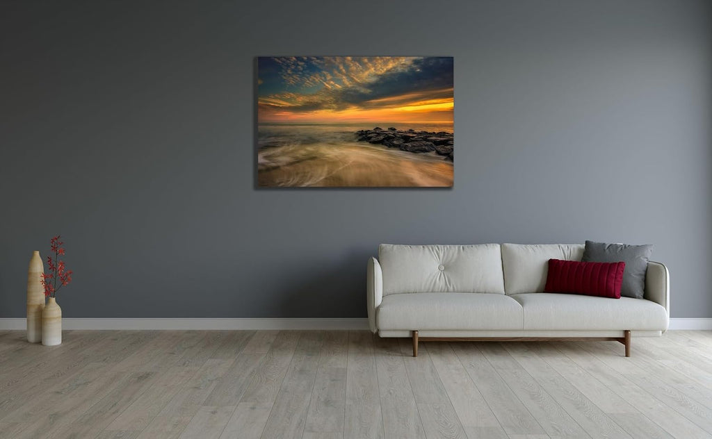 ArtDirect New Jersey-Cape May National Seashore Sunset on ocean and rocks 48x32 Huge Gallery Wrapped Canvas Museum Art by Jaynes Gallery