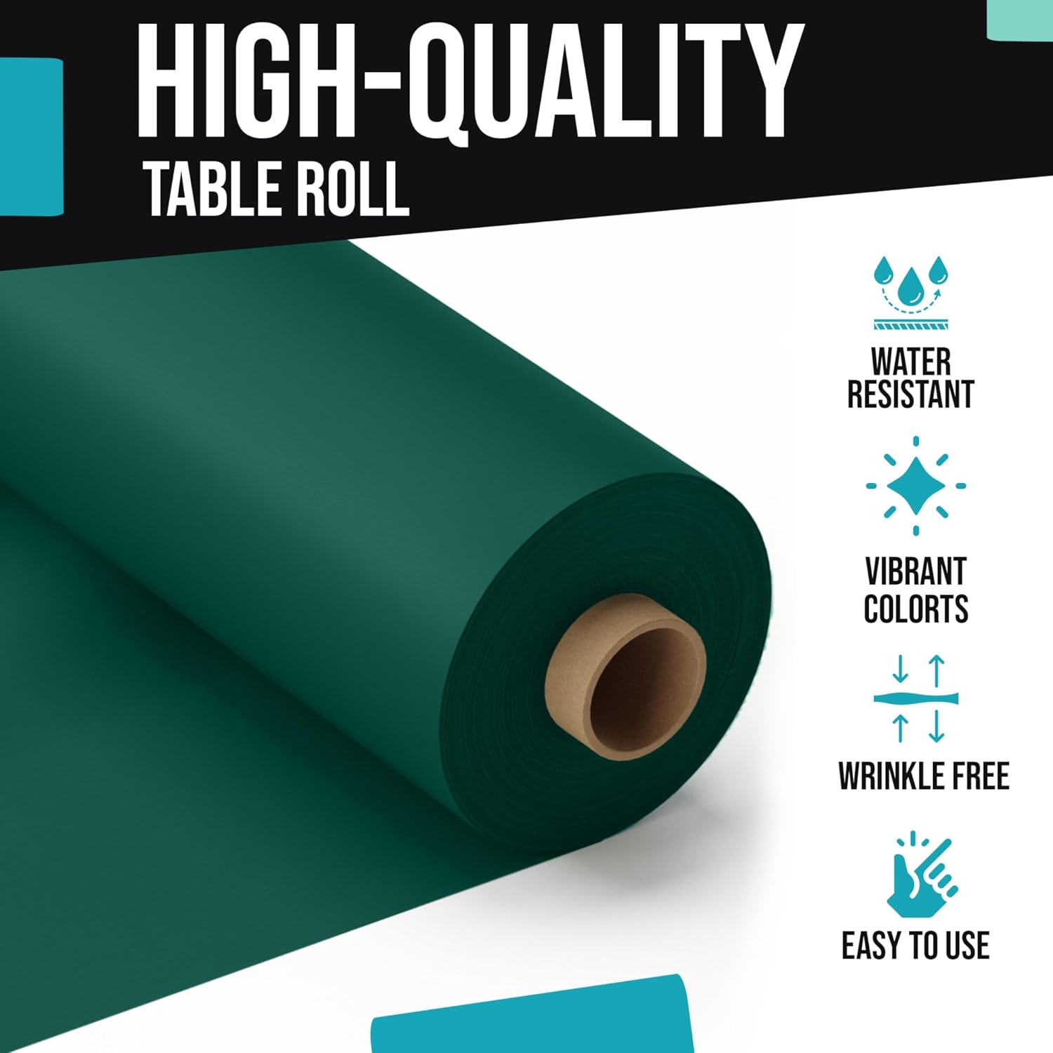 Exquisite Party Solids Dark Green Plastic Table Cover Roll Pack of 6, 40' X 100' Table Cloth Plastic Cover Roll - Premium Quality Thick 0.5 MIL Banquet Rolls - Disposable Tablecloth Rolls