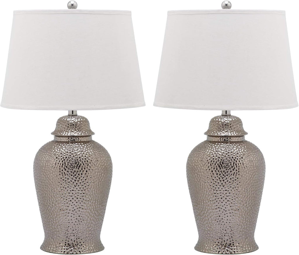 SAFAVIEH Lighting Collection Metallica Silver Ginger Jar 28-inch Bedroom Living Room Home Office Desk Nightstand Table Lamp Set of 2 (LED Bulbs Included)
