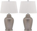 SAFAVIEH Lighting Collection Metallica Silver Ginger Jar 28-inch Bedroom Living Room Home Office Desk Nightstand Table Lamp Set of 2 (LED Bulbs Included)