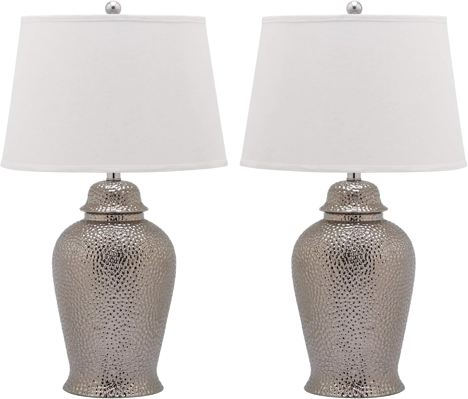 SAFAVIEH Lighting Collection Metallica Silver Ginger Jar 28-inch Bedroom Living Room Home Office Desk Nightstand Table Lamp Set of 2 (LED Bulbs Included)