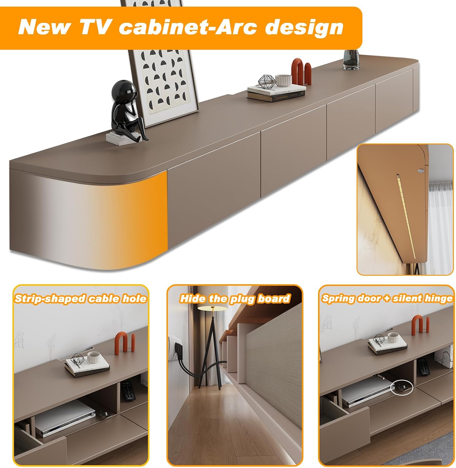 Floating TV Stand - Wall Mounted Media Console with 2 Drawer, Floating Entertainment Center TV Cabinet, Wall Mounted Audio/Video Shelf for Home Room (Khaki+LED, 70.87x7.87x9.45IN)