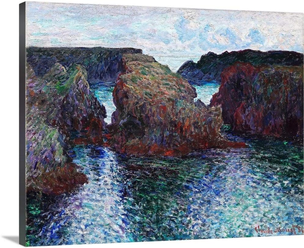 CANVAS ON DEMAND Rocks At Port-Goulphar, Belle-Ile Canvas Wall Art Print by Claude Monet, Classic, Impressionism, Traditional, Home Decor, Ocean Artwork,40' x32in