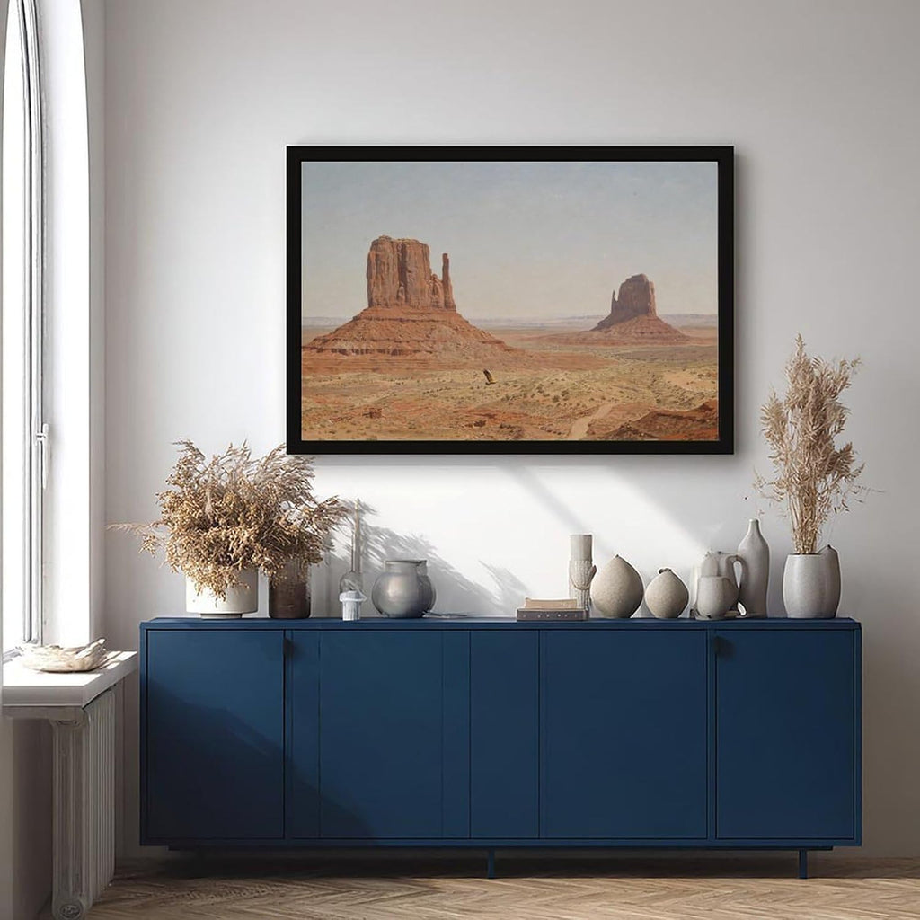 Vintage Desert Buttes Wall Art Canvas Print, Southwestern Red Rock Mesa Landscape Painting, Western Nature Artwork for Living Room 20x30in