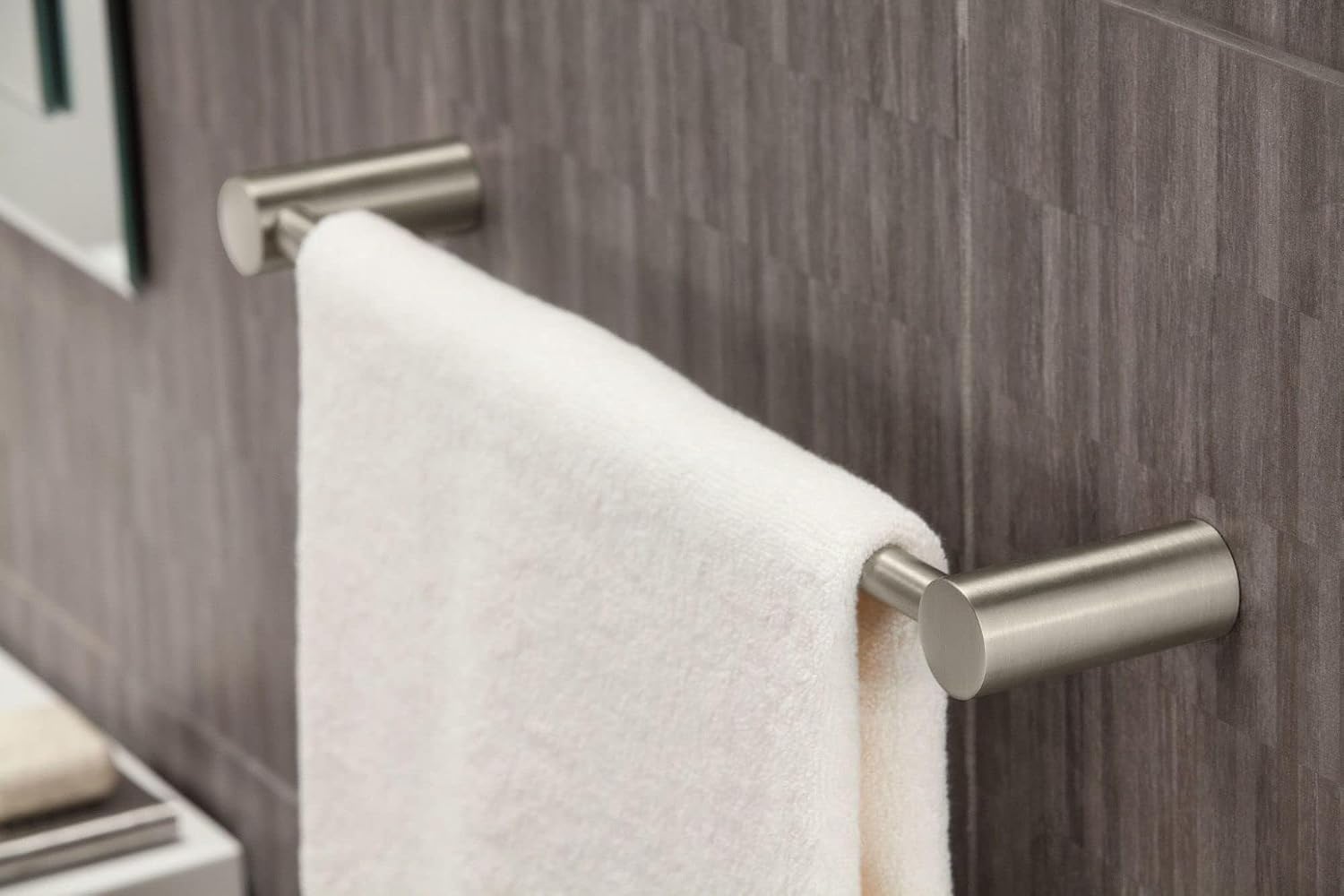 Moen Align Brushed Nickel Accessories Bundle Featuring Modern 24inch Bathroom Towel Bar, Robe Hook, Wall Mounted Double Post Pivoting Toilet Paper Holder, and 9inch Hand-Towel Bar