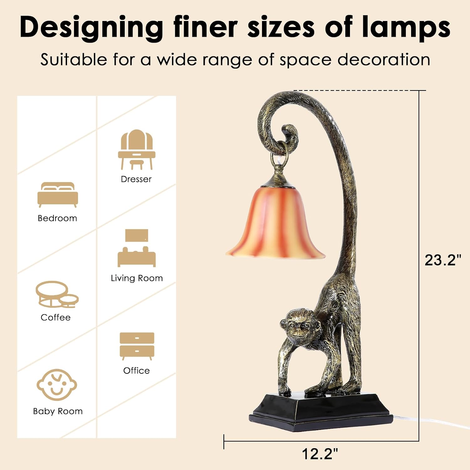 Modern Resin Bronze Monkey Table Lamp,Desk Lamp,Animal Lamp,Bedside LED Light for Home Decor,Living Room, Bedroom, Home Office, Kids Room(Bronze)