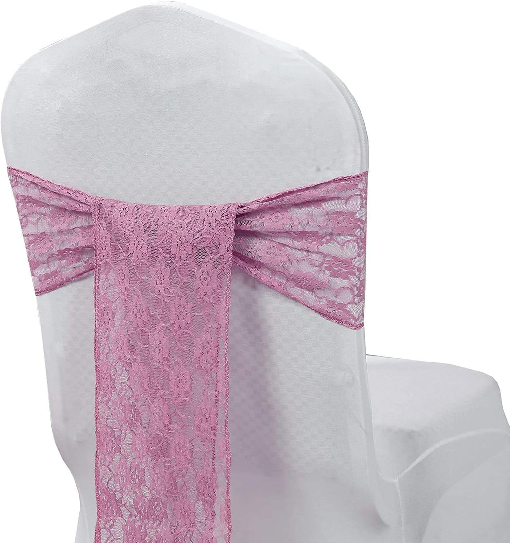 MDS® Pack of 75 Lace Chair Sashes for Weddings, Decorative Floral Lace Chair Bows Bands for Banquet, Reception, Anniversary, Bridal Shower, Birthday, Party, Ceremony & Event Décor - Dusty Pink