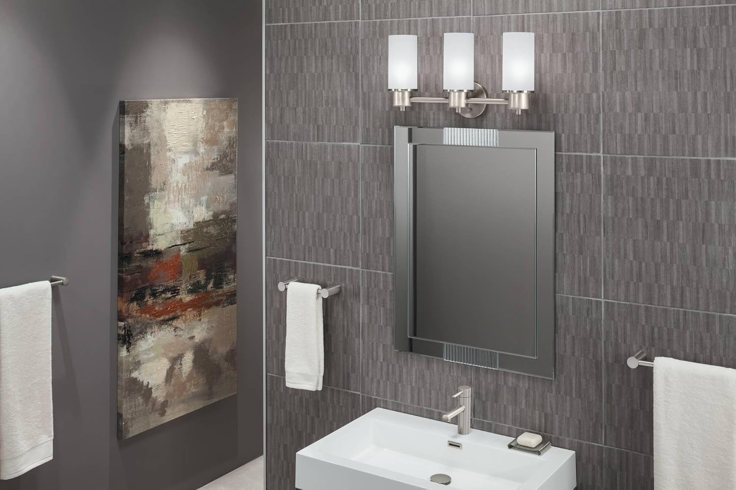 Moen Align Brushed Nickel Accessories Bundle Featuring Modern 24inch Bathroom Towel Bar, Robe Hook, Wall Mounted Double Post Pivoting Toilet Paper Holder, and 9inch Hand-Towel Bar