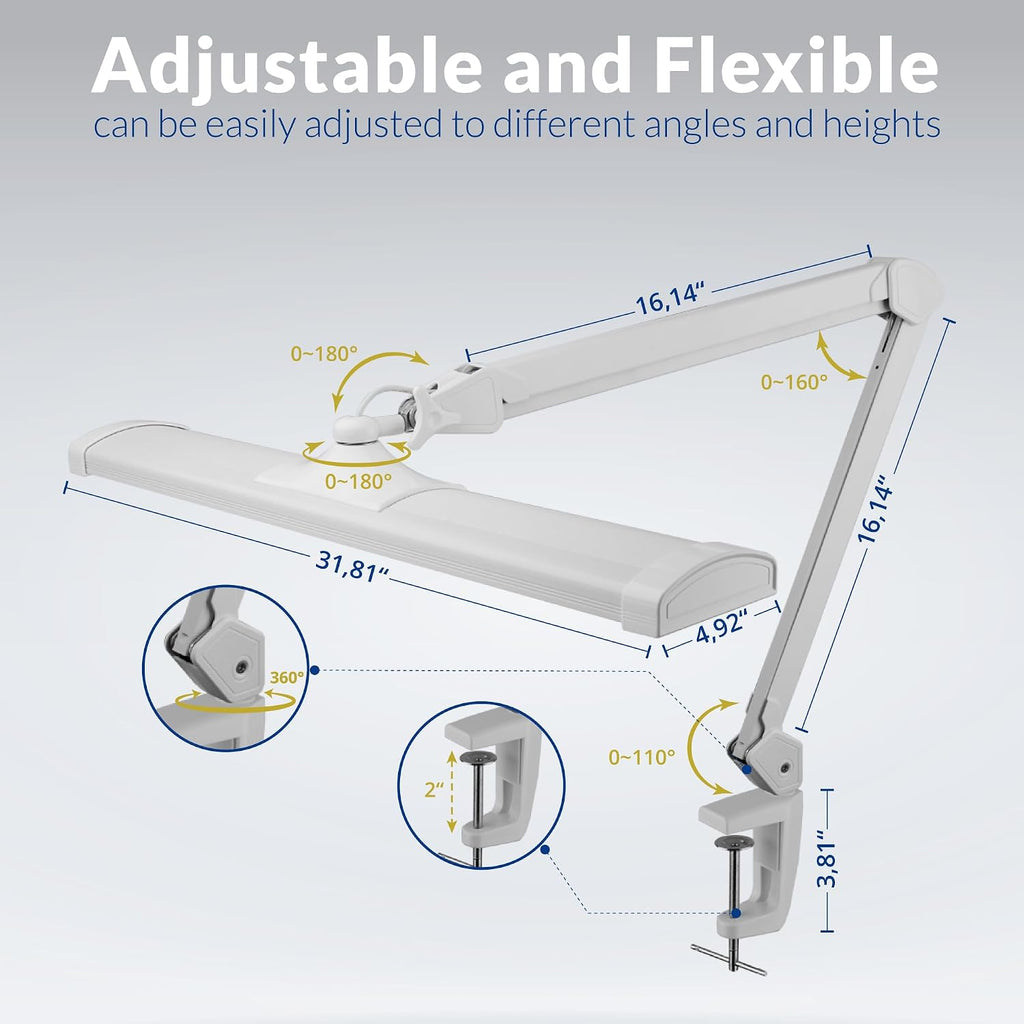 Ultra Bright 4500 Lumens Powerful Professional Eye Care LED Desk Lamp - Brightness Adjustable, Modern Task Light for Home, Beauty, Crafting, Office, Workbench (Daylight, Dimming, White)