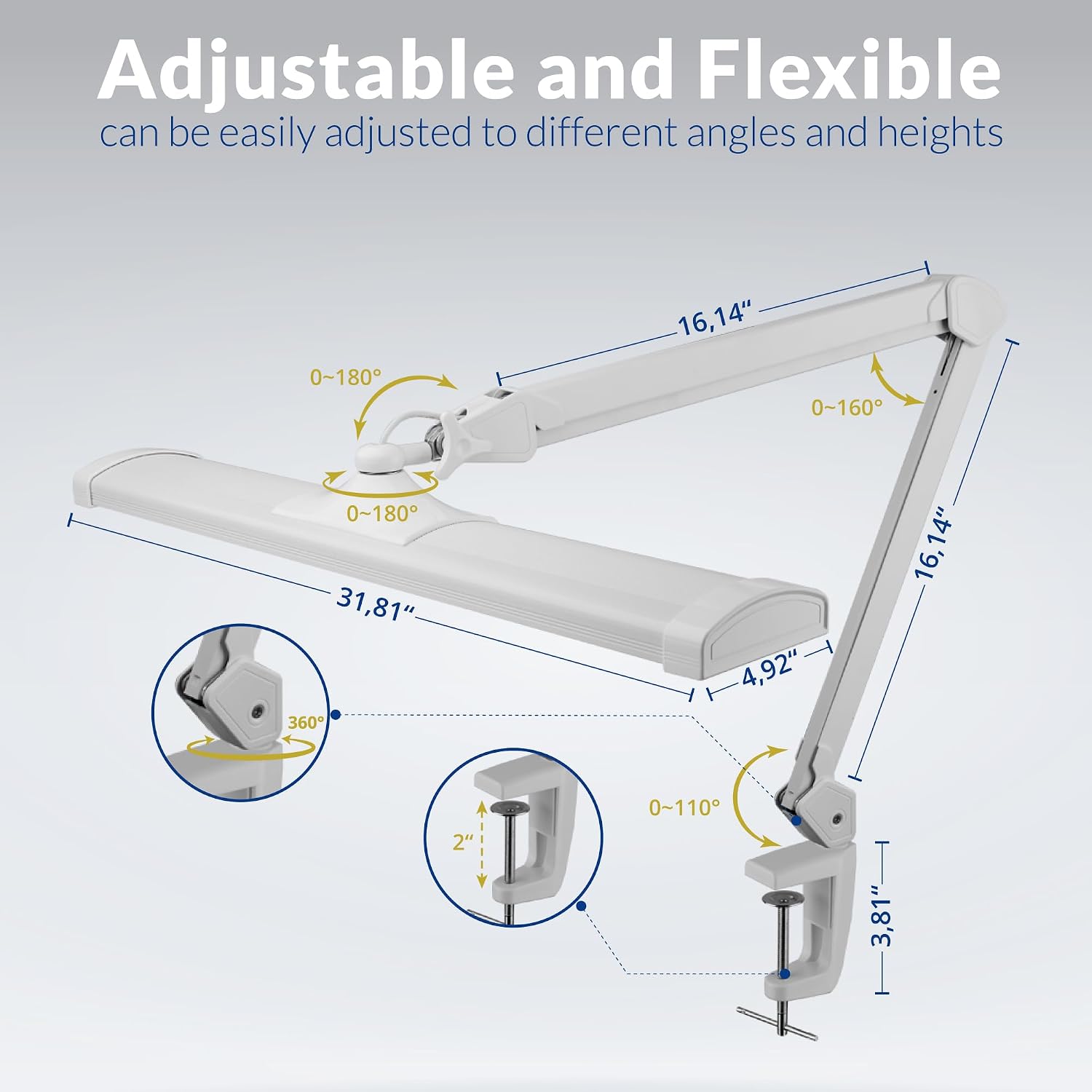 Ultra Bright 4500 Lumens Powerful Professional Eye Care LED Desk Lamp - Brightness Adjustable, Modern Task Light for Home, Beauty, Crafting, Office, Workbench (Daylight, Dimming, White)