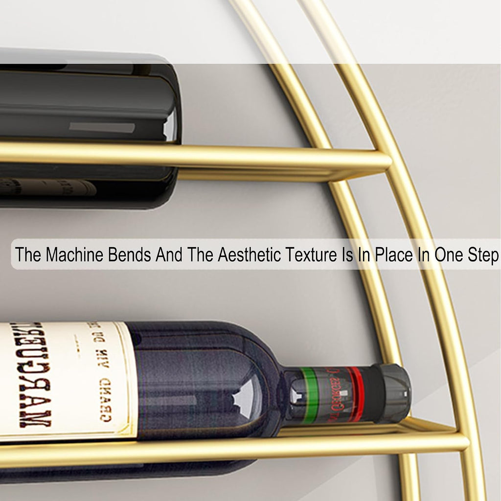 Round Wine Rack Wall Mounted Floating Bar Shelves Liquor Bottle Display Shelf Wall Mounted for Liquor Bottles Holder with Hanging Wine Glass Rack Bar Stand for Home Bar Dining Room Kitchen(Copper,100*