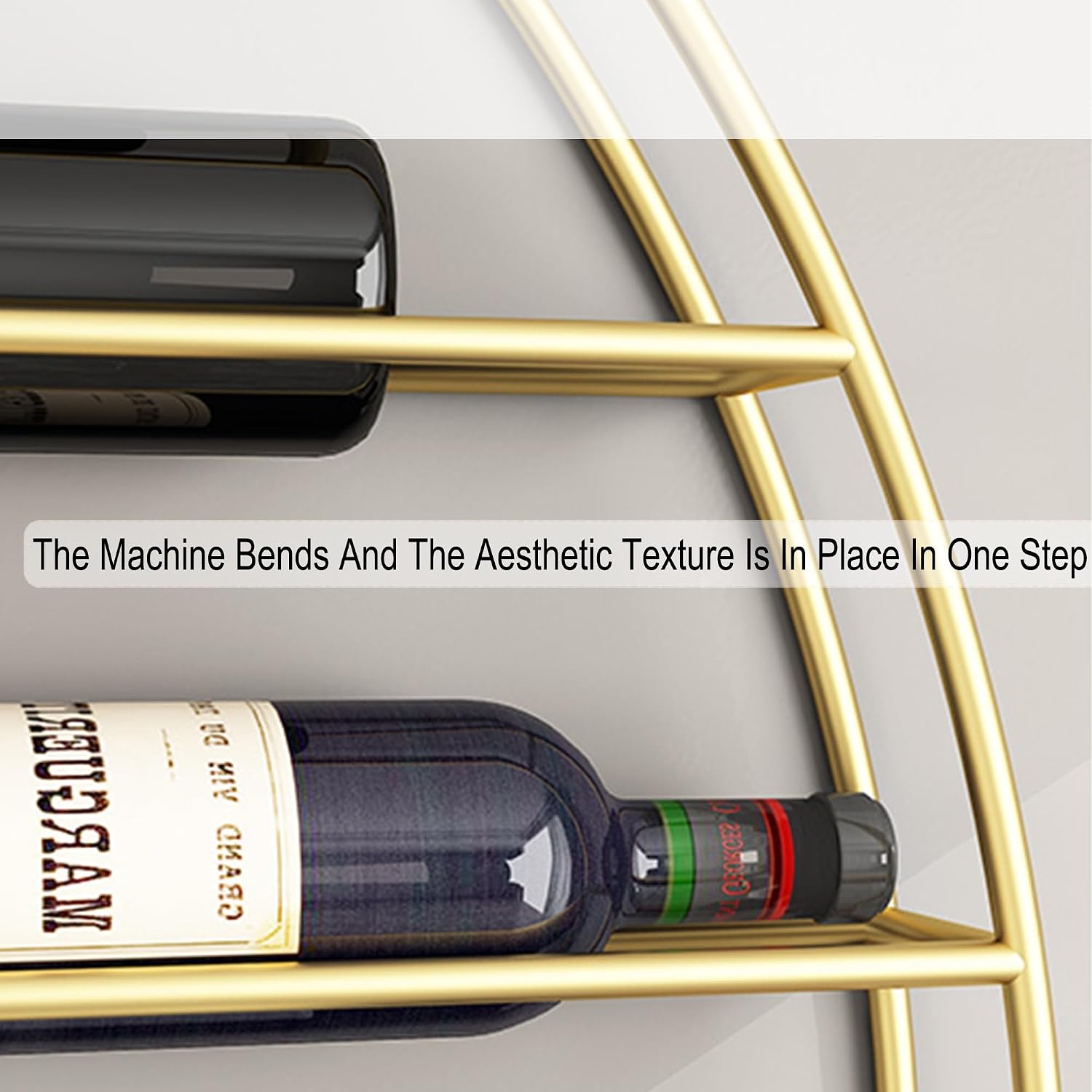 Round Wine Rack Wall Mounted Floating Bar Shelves Liquor Bottle Display Shelf Wall Mounted for Liquor Bottles Holder with Hanging Wine Glass Rack Bar Stand for Home Bar Dining Room Kitchen(Copper,100*