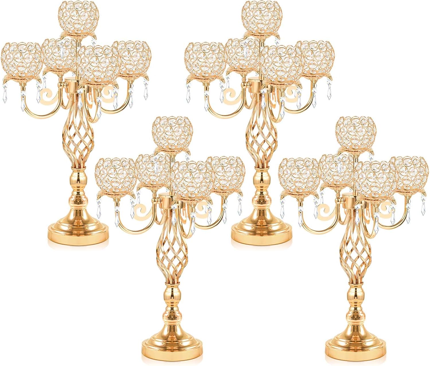 5-Arm Crystal Candelabra Centerpiece 23.2' Tall - Elegant Candle Holder Stand with Crystal Bowl, Chic Table Decor for Weddings, Parties, Anniversary & Home Decoration (4, Gold)