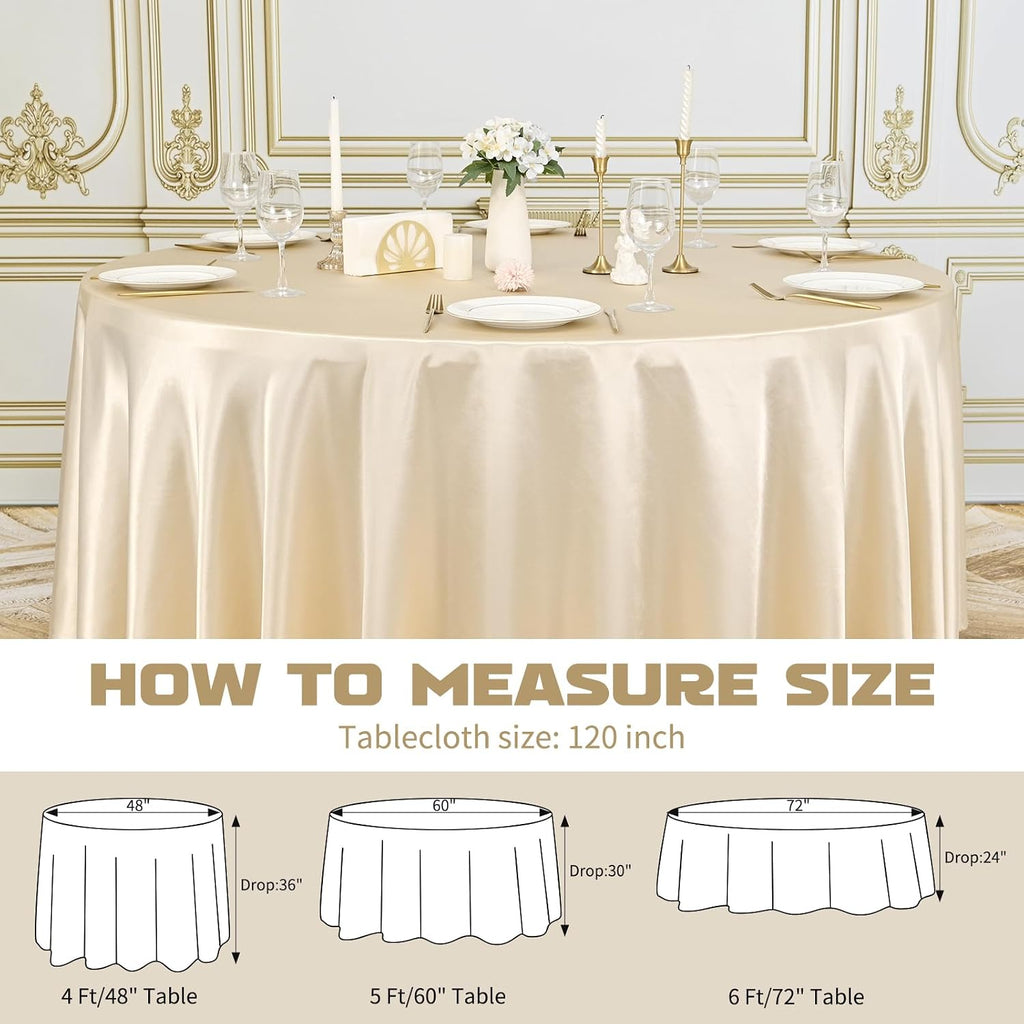 12 Pack Champagne Round Tablecloth, 120 Inch Satin Fabric Table Cloth for Round Table, Wrinkle Resistant Washable Table Cover Bright Silk Table Clothes for Wedding Party Dining Table Banquet