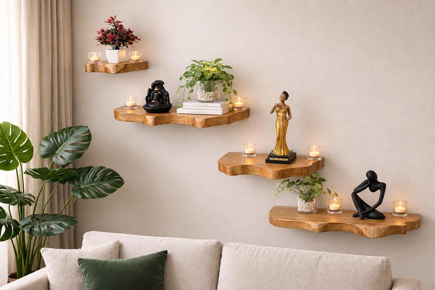 Rustic Live Edge Wall Mounted Floating Shelves, Natural Wood, Kitchen Bathroom Storage Display (28' W X 6' D X 1.5' (Inches))