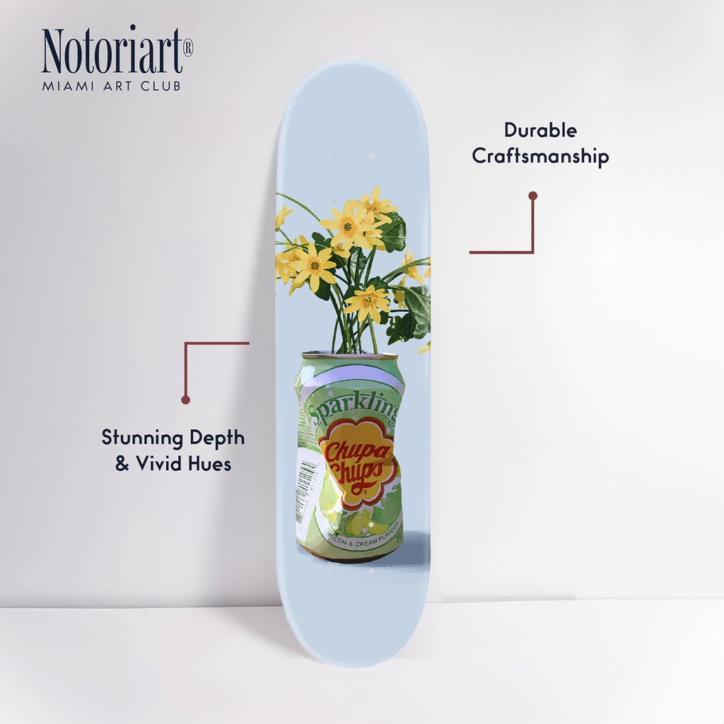 Trendy Pop Acrylic Wall Art Die-Cut Easy-to-Hang, 1 Panel 8' x 32', Sparkling Floral Vase Skateboard