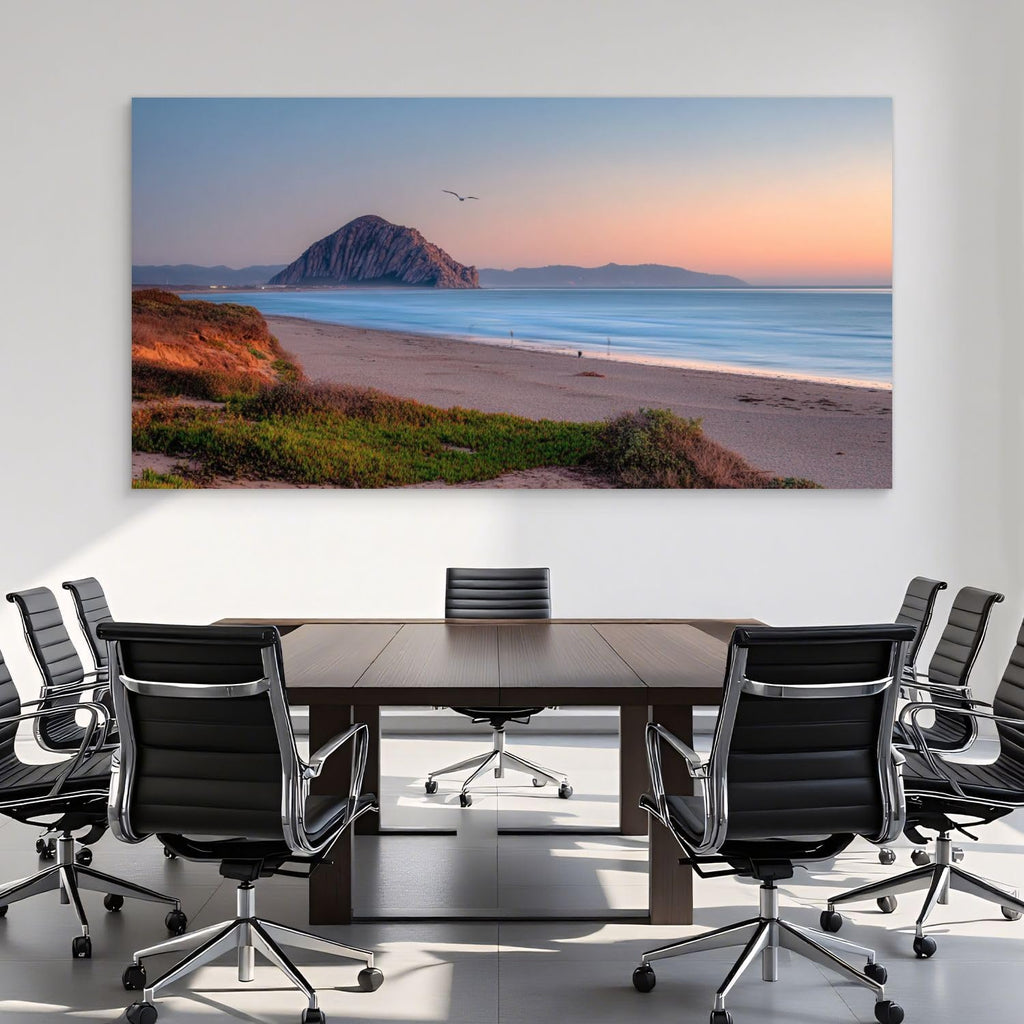 Large Canvas Wall Art 30x60in Beautiful panoramic view Morro bay Morro Rock sunset Painting for Living Room Bedroom Dining Room Wall Decor Home Decorations Aesthetic Artwork Ready To Hang
