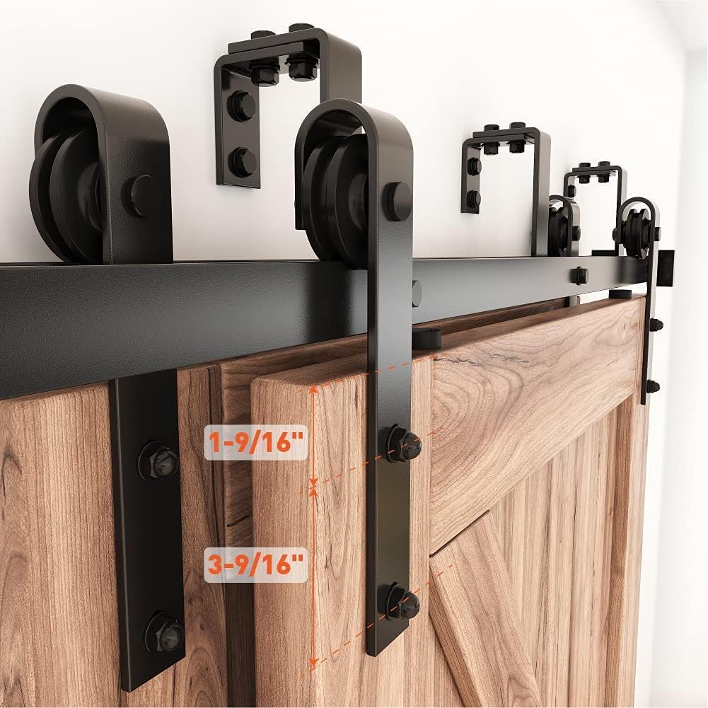ZEKOO 7FT Double Track Bypass Sliding Barn Door Hardware Kit for 2 Doors, Bypass Barn Door Track Kit, Low Ceiling, Easy Install, Fit 42' Wide Door Panel