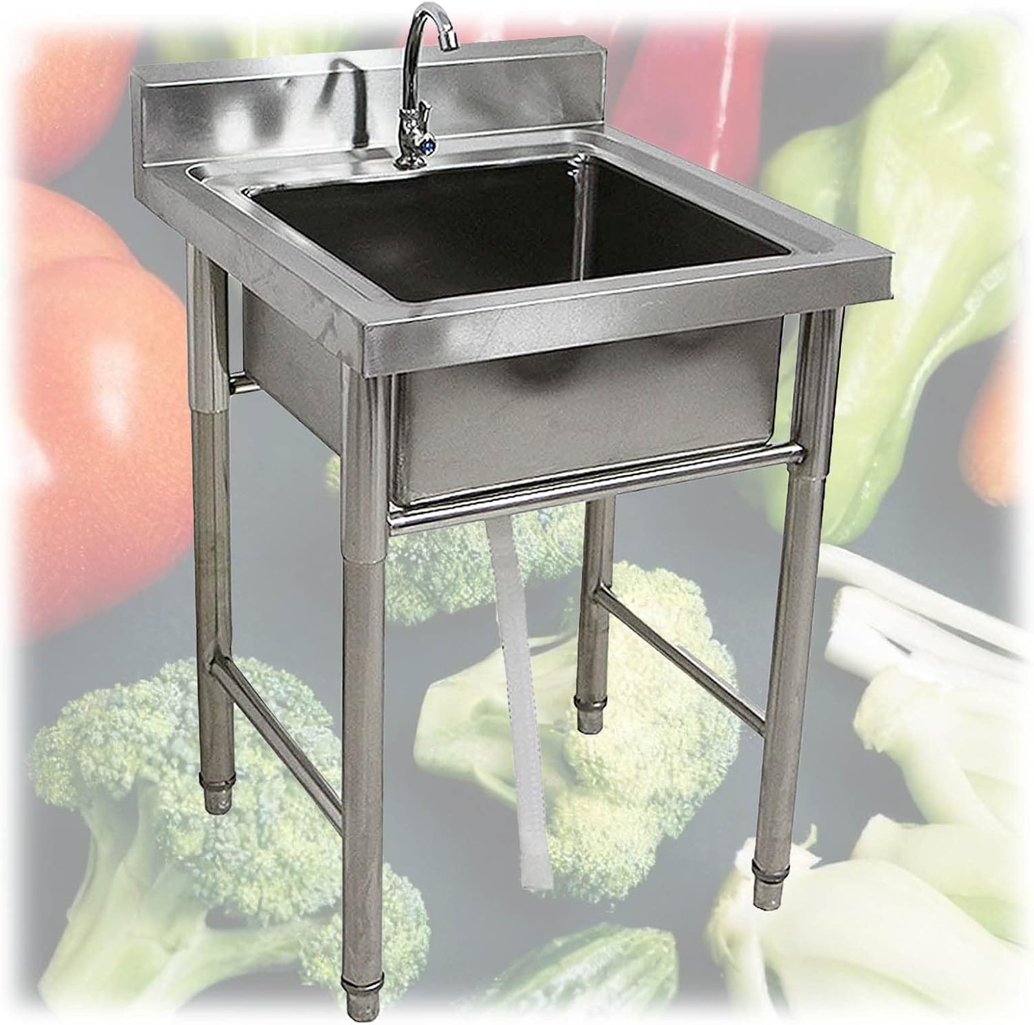 Commercial Sink Single Bowl Sink Workbench for Restaurant, Kitchen, Laundry Room, Backyard, Garages Free Standing Sink with Faucet