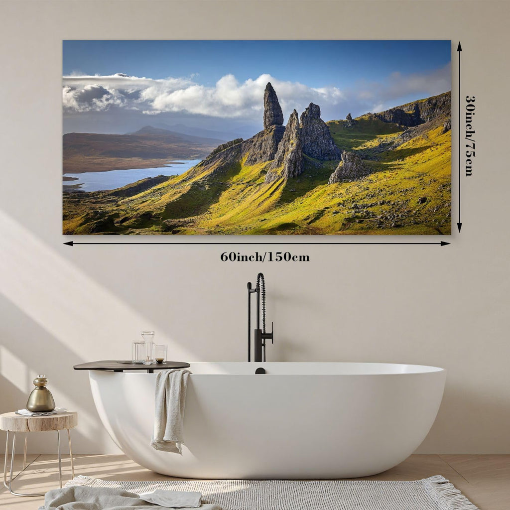 Large Canvas Wall Art 30x60in View Old Man Storr Isle Skye Scotland Mountain Nature Painting for Living Room Bedroom Dining Room Wall Decor Home Decorations Aesthetic Artwork Ready To Hang