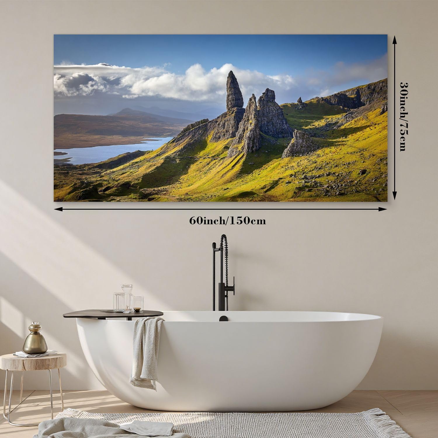 Large Canvas Wall Art 30x60in View Old Man Storr Isle Skye Scotland Mountain Nature Painting for Living Room Bedroom Dining Room Wall Decor Home Decorations Aesthetic Artwork Ready To Hang
