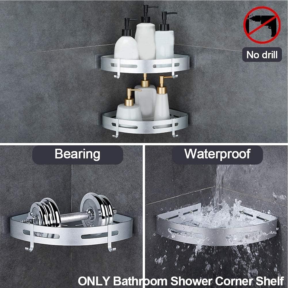 Corner Shower Caddy Bathroom Shelves, Bathroom Shelf, Triangle Towel Shower Storage Rack, Black Corner Shelves, Wall Mounted Aluminum Holder, No Drill Organizer（Silver
