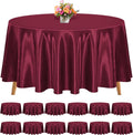 12 Pack 120 Inch Round Tablecloth, Burgundy Satin Fabric Table Cloth for Round Tables, Wrinkle Resistant Washable TableCover Bright Silk Table Clothes for Wedding Party Dining Tables Banquet