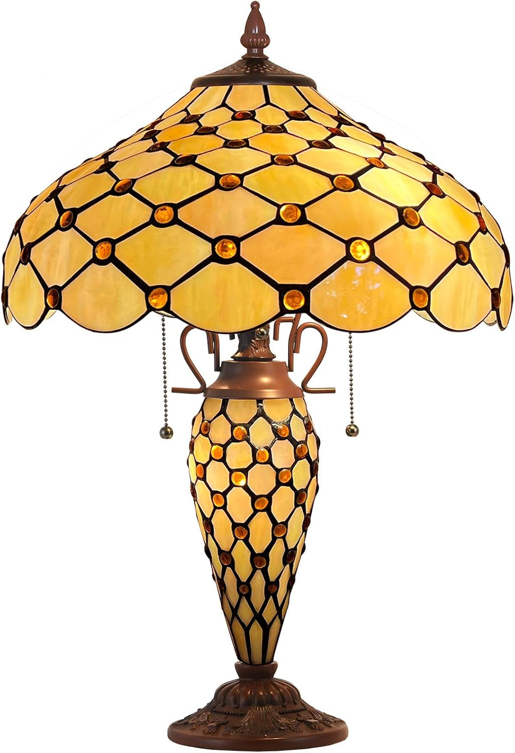 Capulina Tiffany Lamp Stained Glass Table Lamp with Nightlight 16X16X25 Inches Mother-Daughter Vase Amber Beads Tiffany Style Desk Lamp for Home Office Living Room Bedroom Study Room