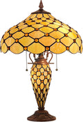 Capulina Tiffany Lamp Stained Glass Table Lamp with Nightlight 16X16X25 Inches Mother-Daughter Vase Amber Beads Tiffany Style Desk Lamp for Home Office Living Room Bedroom Study Room