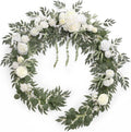 Ling's moment 9FT Spring Flower Garland for Backdrop Decorations - Wedding Arch Flowers, Eucalyptus & Rose, Artificial Floral Garland for Mantel - Sweetheart Table Decor for Reception, White & Sage