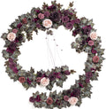 Ling's moment 9FT Flower Garland for Backdrop Decorations - Wedding Arch Flowers, Eucalyptus & Rose, Artificial Floral Garland for Mantle - Sweetheart Table Decor for Beach Reception, Purple