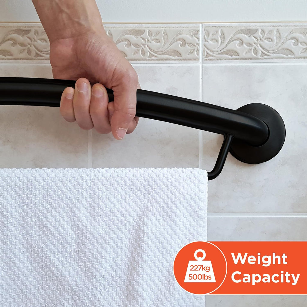 HEALTHCRAFT Plus Towel Bar & Grab Bar 24', ADA Safety - Matte Black, 500 Lbs