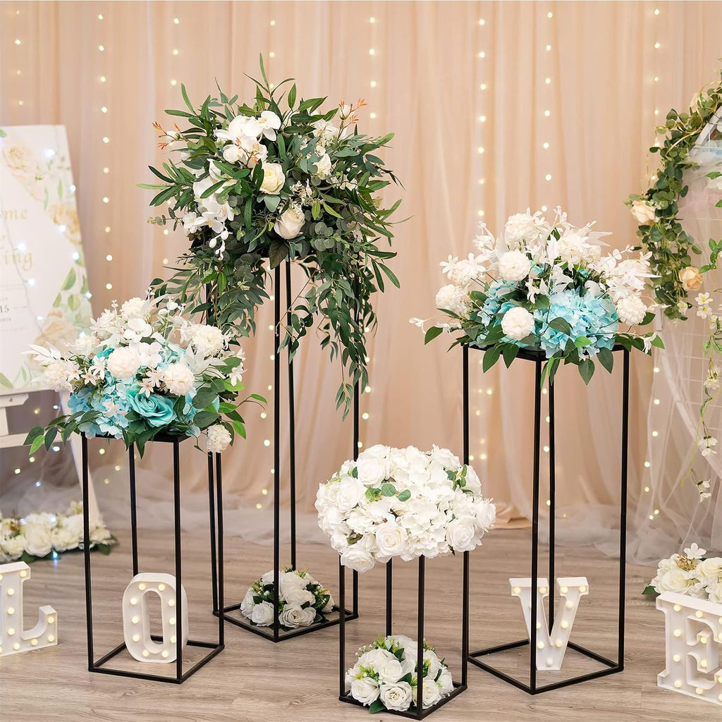 Sziqiqi Wedding Centerpieces Vase for Tables with Plates - 10 Pcs Metal Column Geometric Flower Stand 15.7in Black Flower Display Rack Decorations for T-Stage Reception Party Fiesta Event Home