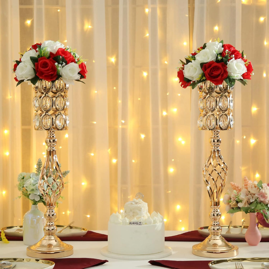 Crystal Wedding Centerpiece Vases for Tables - Set of 10 Metal Gold Vases, 24in Tall Versatile Flower Holders, Elegant Flower Stands for Centerpieces Wedding Party Reception Christmas Home Decor