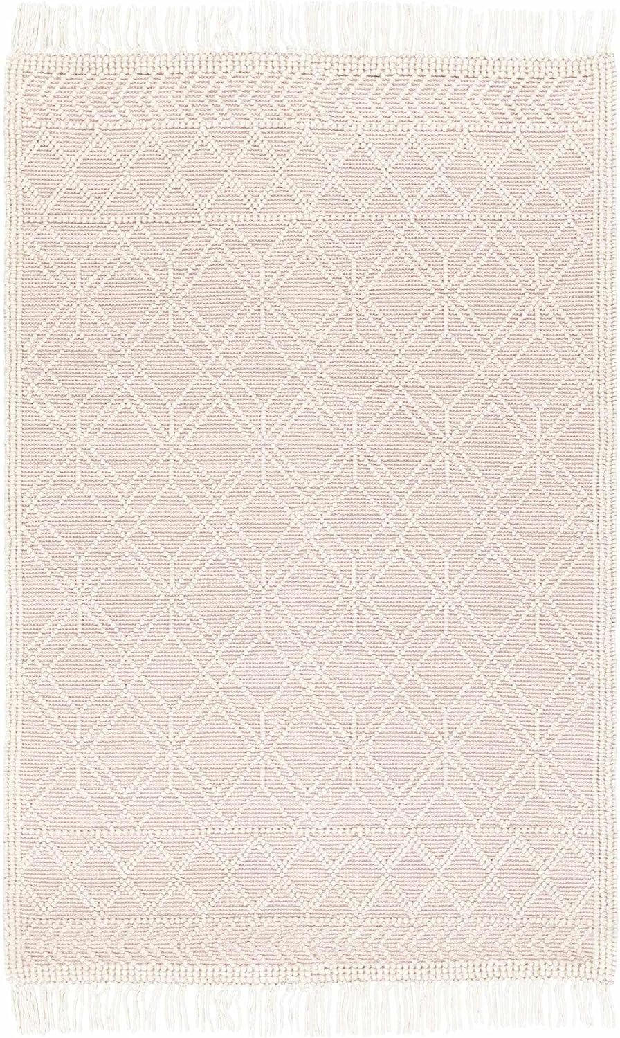 BoutiqueRugs Pink Trellis Transitional Wool 5x7 Area Rug Hand Woven Ivory Diamond Traditional Ramsbury Living Room Bedroom Dining Room Home Office Apartment 5' x 7'6' Stain Resistant Non-Shedding
