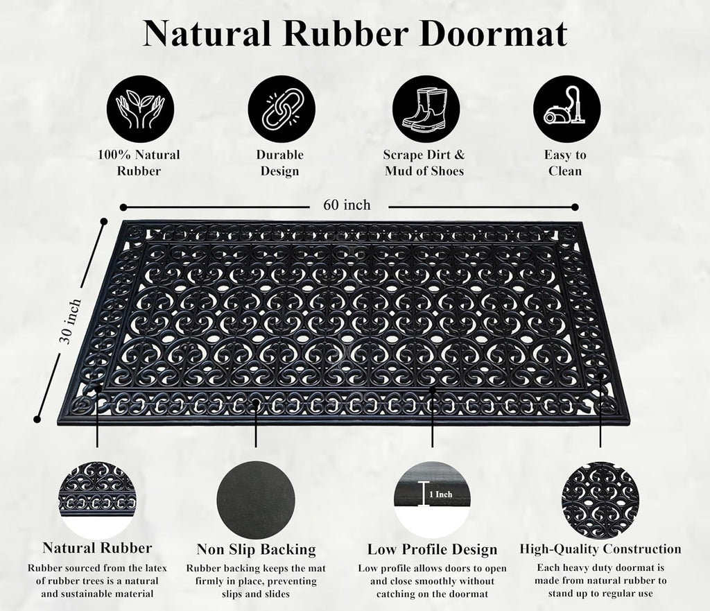 A1HC Large Outdoor Rubber Door Mat 30'x60' - Heavy Duty Non Slip Waterproof Floor Mat, Dirt Trapper Shoe Scraper, All Weather Drainage Doormat for Front Door, Entryway, Patio, Indoor Outdoor Use