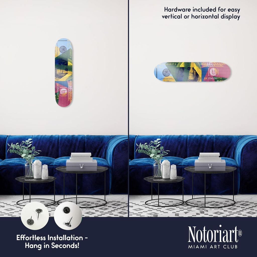 Trendy Pop Acrylic Wall Art Die-Cut Easy-to-Hang, 1 Panel 8' x 32', Pop Money Skateboard