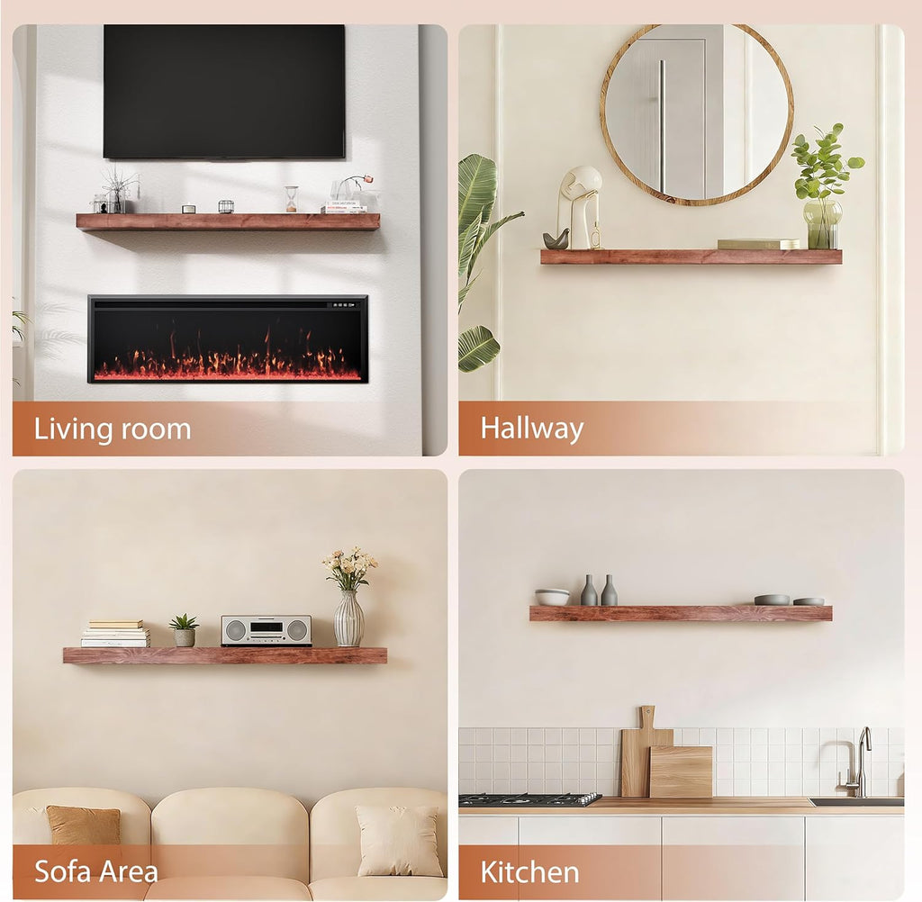 60 Inch Fireplace Mantel Shelf - 7' Deep Solid Wood Floating Mantel for Over Fireplace - 90LBS with Invisible Bracket - Handcrafted TV Decor for Livingroom & Bedroom - Walnut