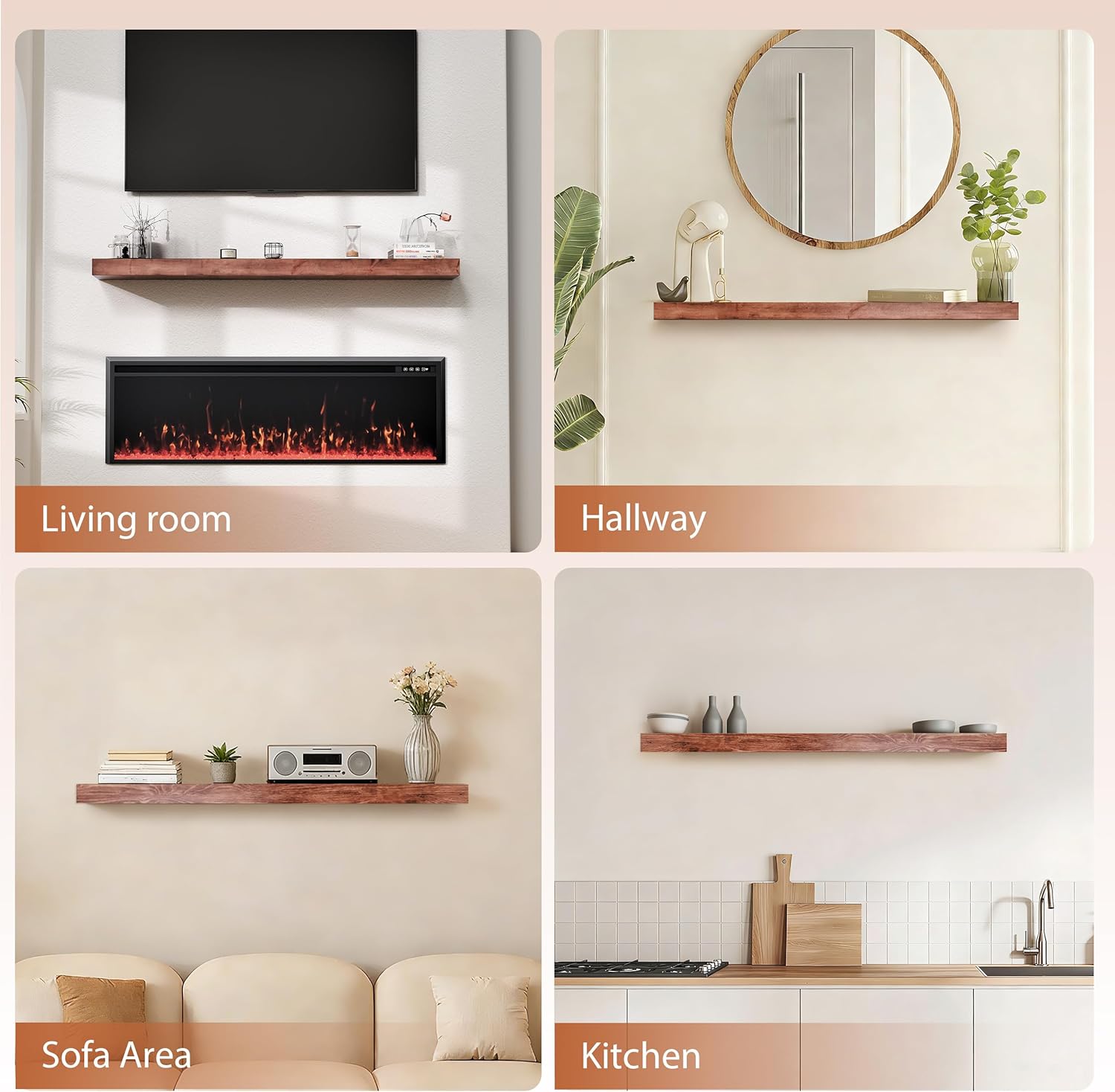60 Inch Fireplace Mantel Shelf - 7' Deep Solid Wood Floating Mantel for Over Fireplace - 90LBS with Invisible Bracket - Handcrafted TV Decor for Livingroom & Bedroom - Walnut