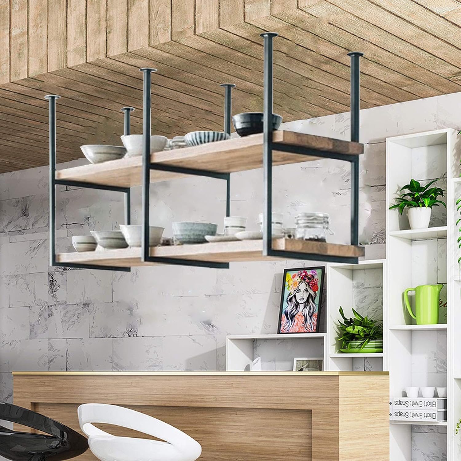 Corner Ledge Wall Shelf,Ceiling Shelf Floating Shelves，Rustic Ceiling Shelf Brackets 2 Layer，Wall-Mounted Decorative Rack for Bar Restaurant，Hanging，Easy to Install (Size : 80 * 30 * 80cm)