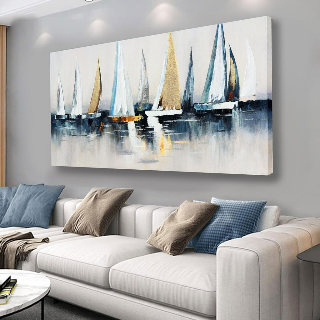 VHMING Wall Decorations Abstract Art Wall Decor Sailing Boat Wall Painting Artwork for Walls for Bedroom Living Room Decoration Home Kitchen Office 29' X 58'