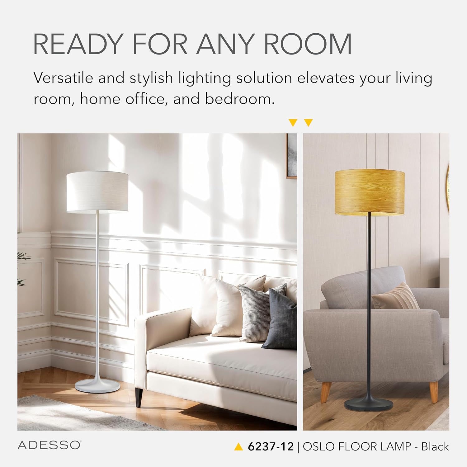 Adesso Floor Lamp with Scratch Proof and Corrosion Resistant Body - Perfect Lighting for Bedroom, Living Room and Corner Decor, Matte Black
