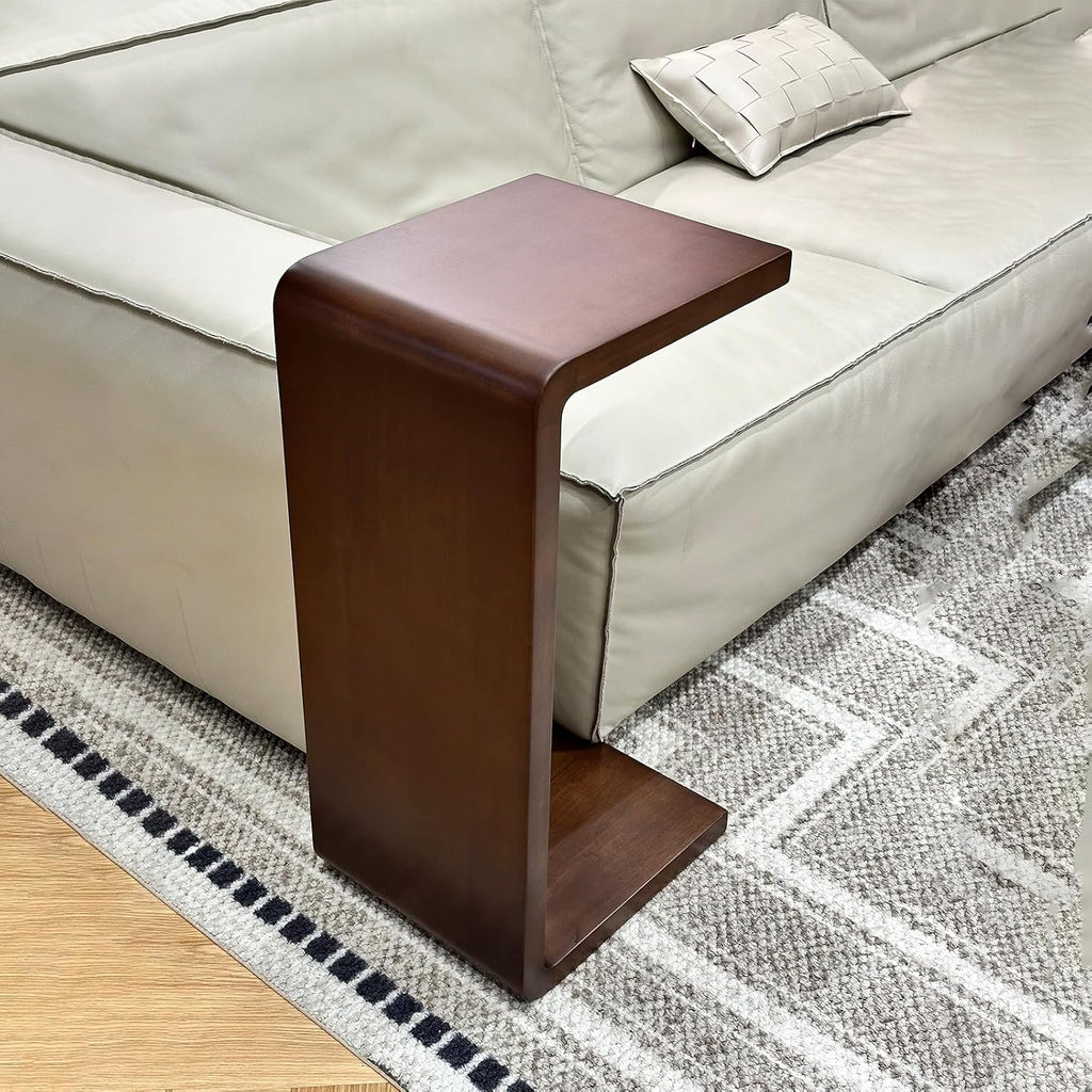 C-Shaped Side Table, Solid Wood End Table for Couch Sofa and Bed, Wooden C Tables for Living Room Bedroom, Small Snack Tray Table for Space Saving (2, 24.4' H-Brown)