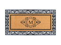 A1HC Natural Coir Doormat for Outside Entrance, Anti-Shed Treated Front Door Mat 30' x 60', Long Lasting Front Porch Entry Matt Monogrammed - M (Floral Black)