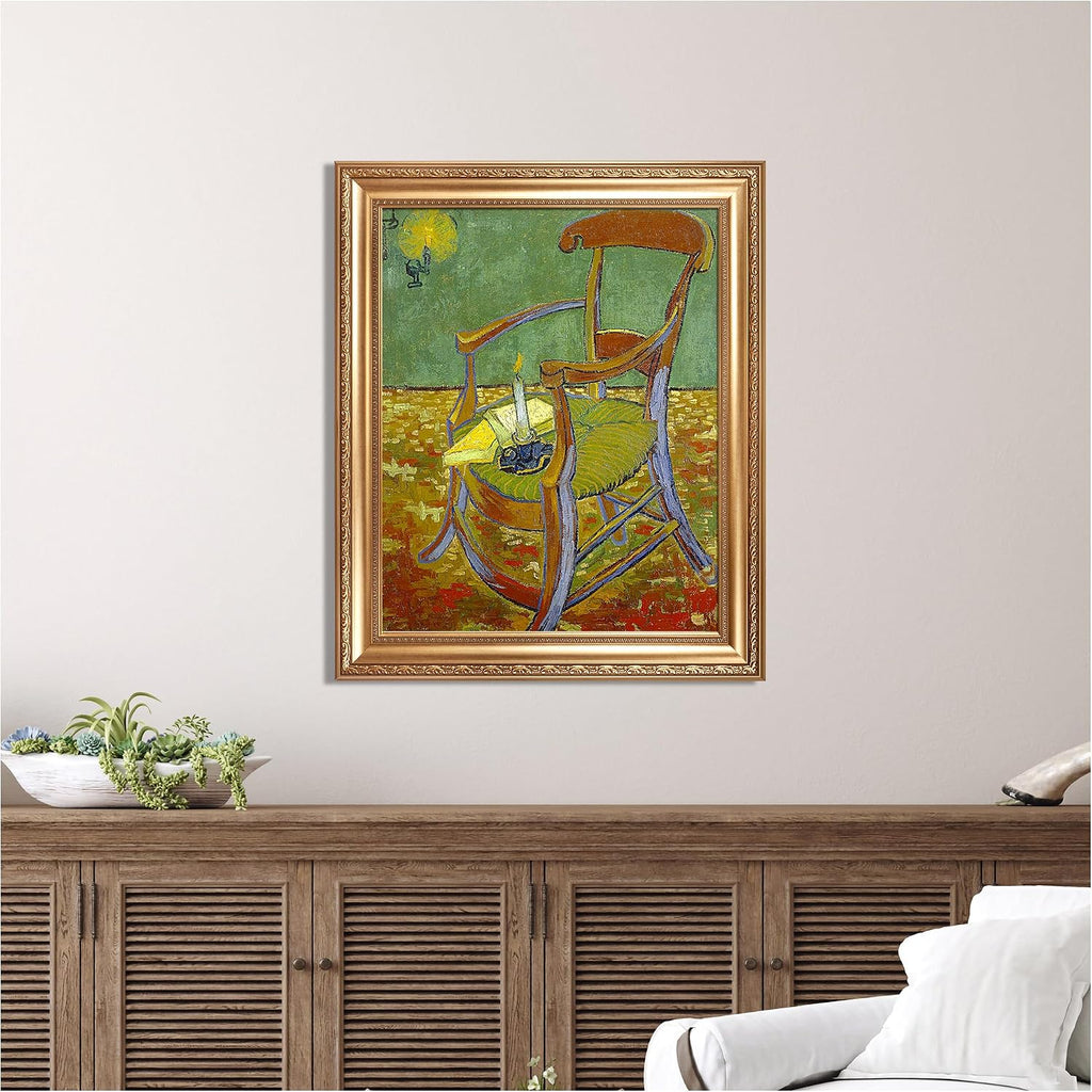 Gauguin's Chair by Vincent Van Gogh Framed Size:30x36 inches,Image Size:24x30 inches,Golden Frame The World Classic Art Reproductions,Wall Art for Home Decor