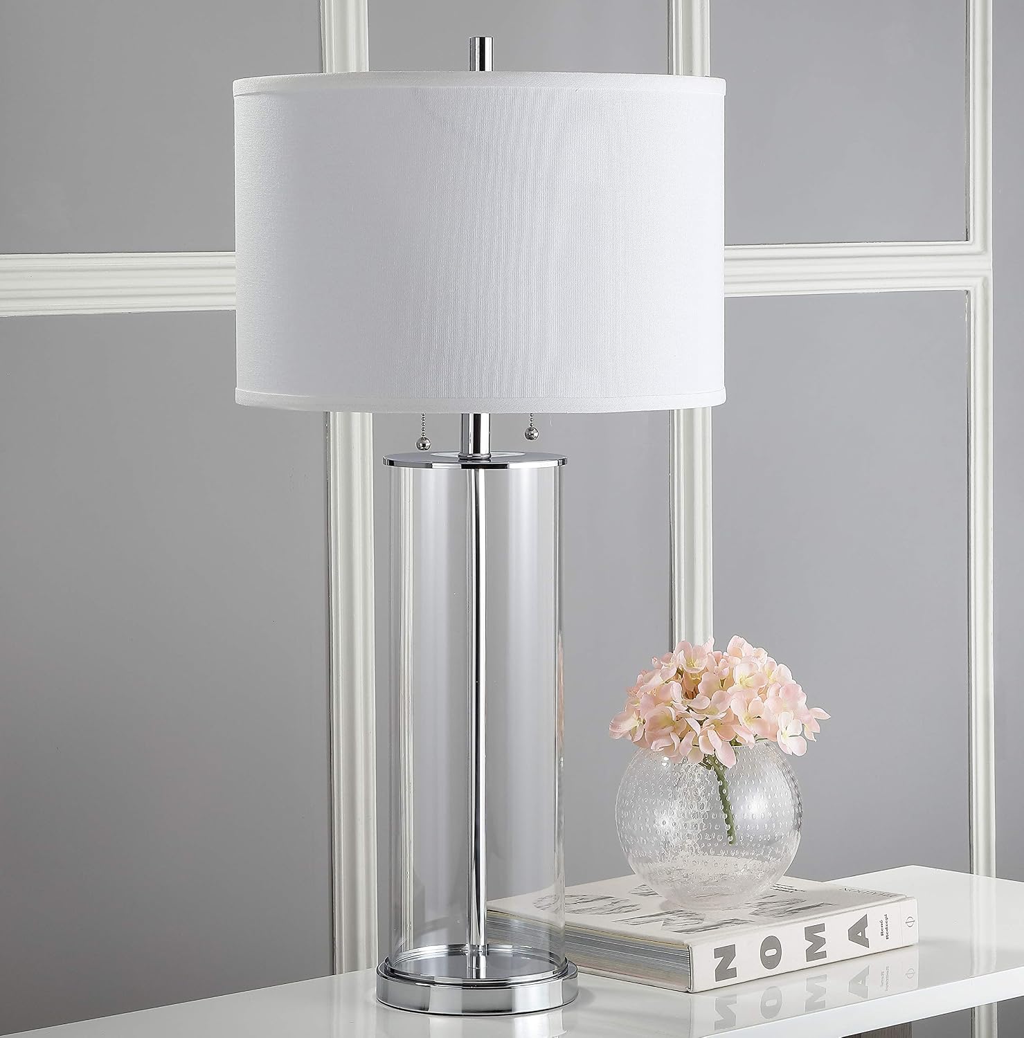 SAFAVIEH Lighting Collection Velma Modern Contemporary Clear Glass Pull Chain 31-inch Bedroom Living Room Home Office Desk Nightstand Table Lamp (LED Bulbs Included)