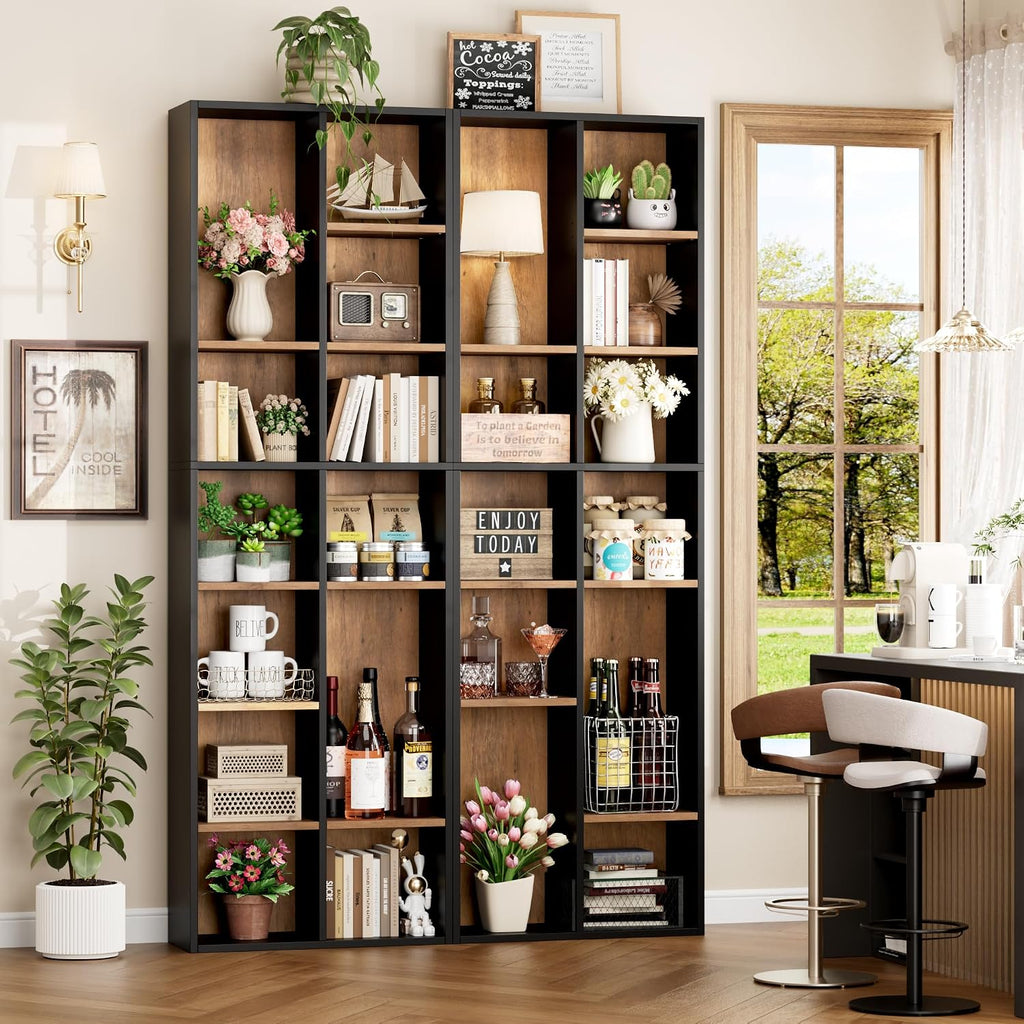 FOTOSOK 71'' Tall Bookshelf Set of 2, 7 Tier Large Bookshelf with Adjustable Shelves, Wide Bookcases and Bookshelf, DVD/CD Media Tower Storage, Cube Book Shelf Display Shelf Cabinet, Black/Brown