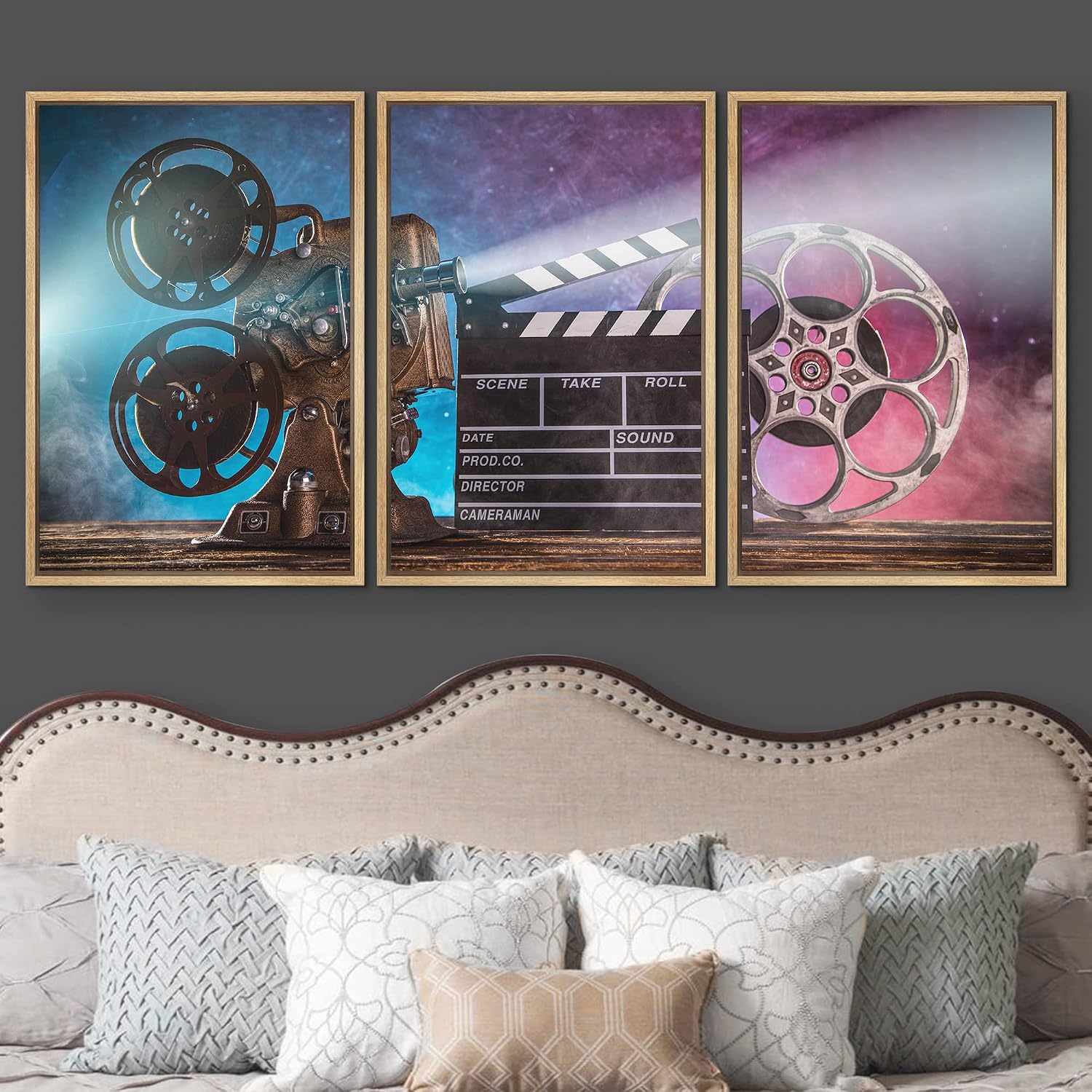 wall26 Framed Canvas Print Wall Art Set Hollywood Movie Projector Film Clapperboard Pop Culture Celebrities Photography Realism Decorative Scenic for Living Room, Bedroom, Office - 16'x24'x3 Natural